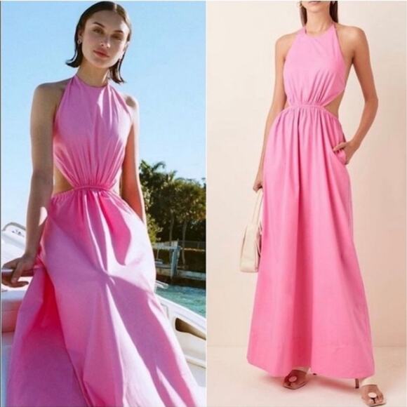 Staud Apfel Pink Halter Open Back Maxi Dress‎ - Tie Back Halter Dress Size XS - Picture 4 of 16